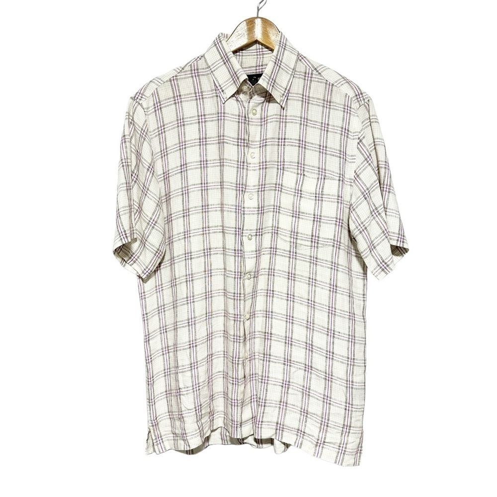 Harry Rosen Men Button Down Shirt Linen Plaid Size M